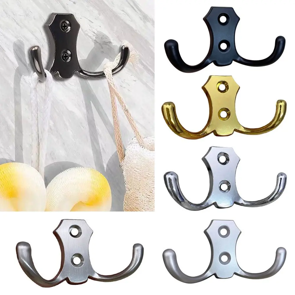 Multi-Purpose Zinc Alloy Punch Double Prongs Robe Hook Clothes Coat Purse Bag Hat Hanger Shower Hook