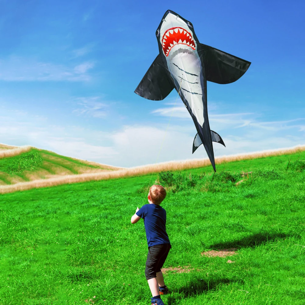 Large Shark Shaped Kite Easy To Fly Primary Stunt Kite with Wire Board Marine Animal Kite Enhance Coordination for Boys Girls