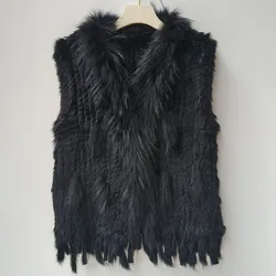 2025 Autumn Knitted Real Rabbit Fur Vest Women Warm Winter Genuine Fur Gilets Female Causual Genuine Fur Waistcoat
