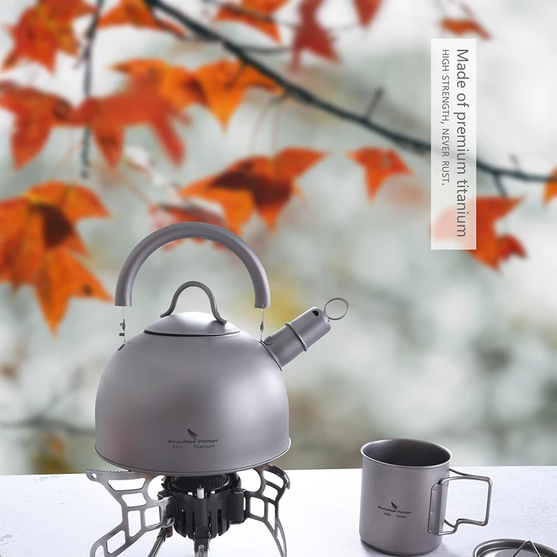 

Boundless Voyage 2L Lightweight Titanium Kettle for Outdoor Camping with Warning Buzzer Large Capacity Coffee Maker Teapot