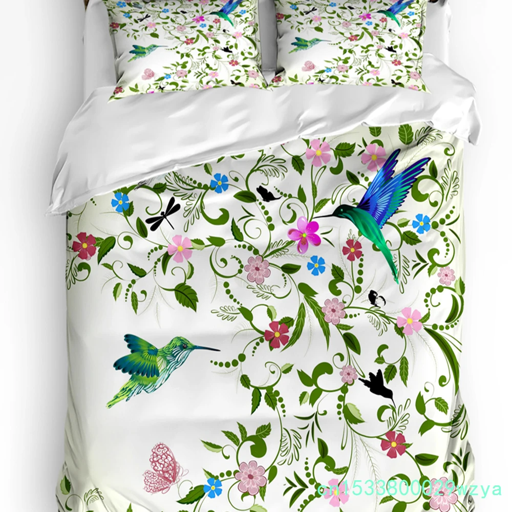 Plant Leaves Art Flower Hummingbird Bedding Set 3pcs Duvet Cover Pillowcase Kids Adult Quilt Cover Double Bed Set Home Textile
