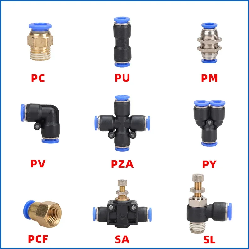PC PCF PL SL Tube 8 10 12 Thread 1/4 3/8 1/2 Pneumatic Components PU Hose Quick Coupler Pipe Connector Fittings Air Compressor