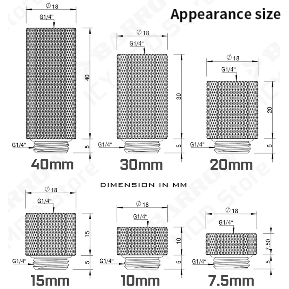 Wholesale Male-Female Extension Fitting 7.5/10/15/20/30/40mm Barrow G1/4