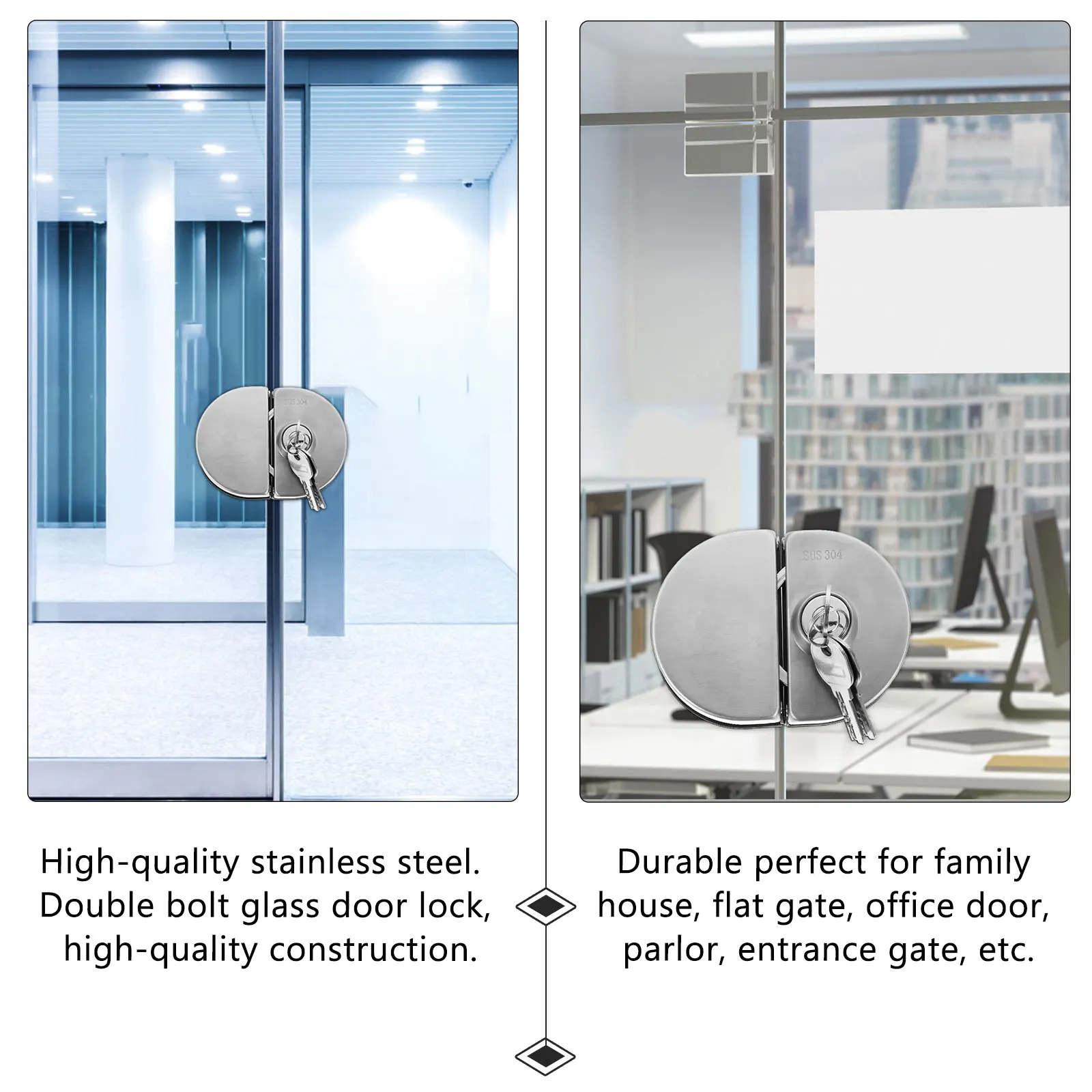 

Heavy Duty Double Bolts Glass Door Lock for 10-12Mm Thick Tempered Doors Secure Entry No Drill Installation Glass Door Lock