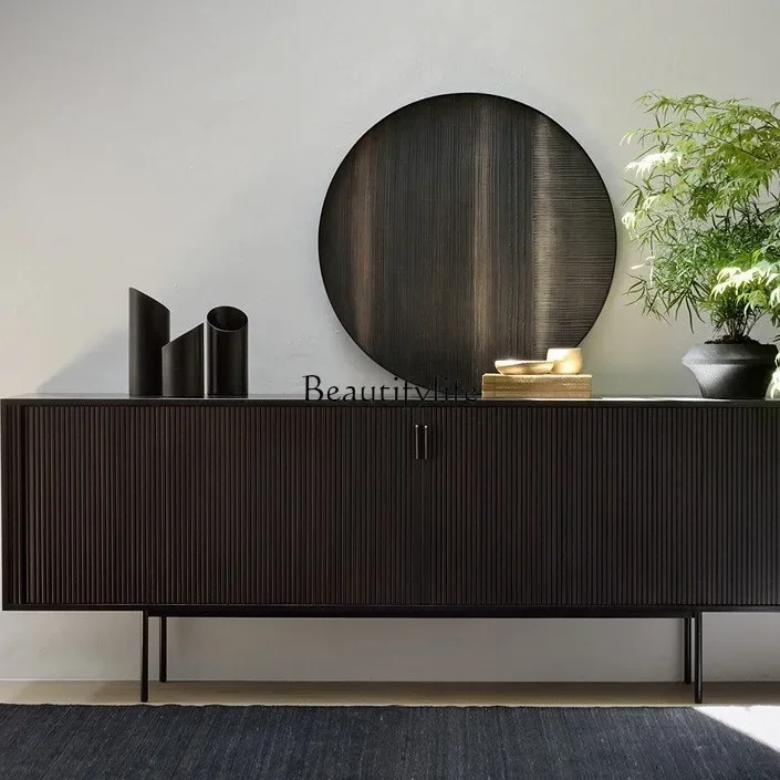 

LXNordic modern art solid wood cabinet walnut color wabi sand wind light luxury simple against the wall