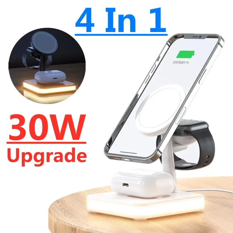 30W 3 in 1 Magnetic Wireless Charger for iPhone 13 12 Pro Max  Fast Chargers for Apple Watch 7 6 SE Airpods Pro Charging Stand