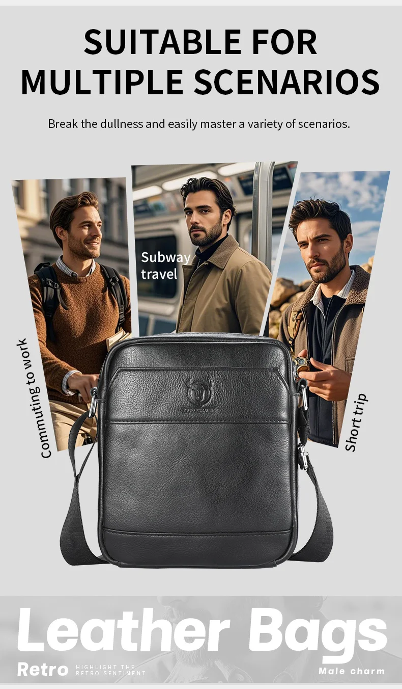 BULLCAPTAIN Herren-Umhängetasche, modische Ledertasche, trendige Retro-Herren-Umhängetasche aus hochwertigem Rindsleder. – Detail 9