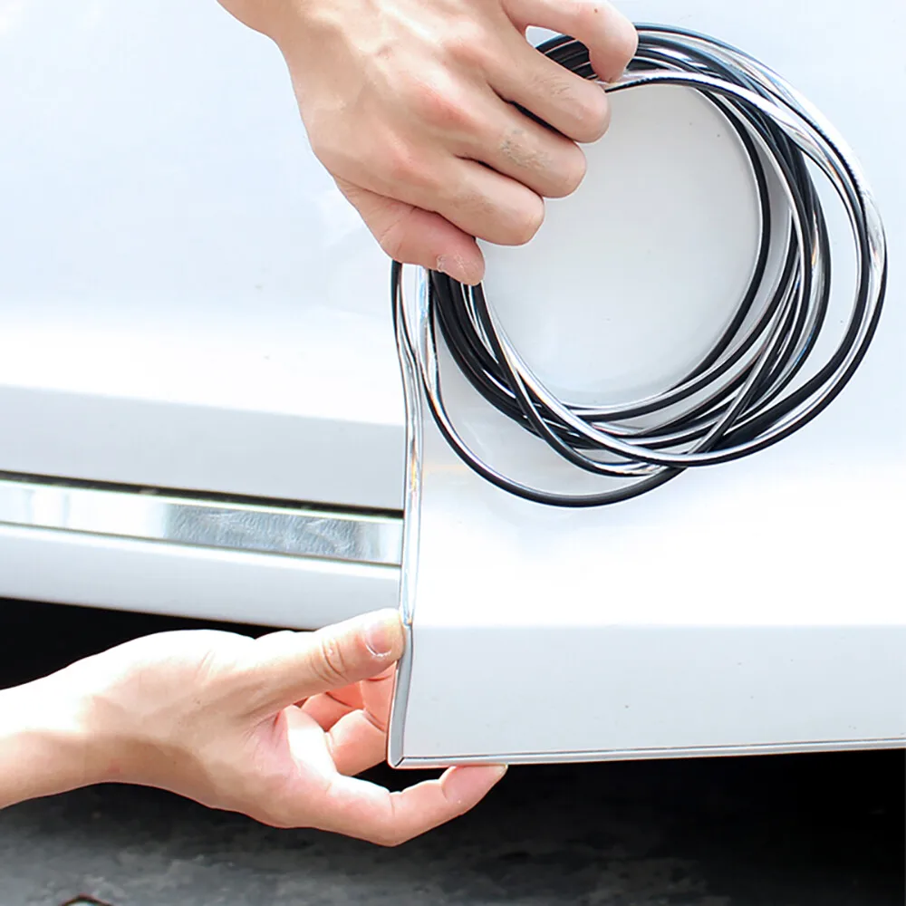 Chrome Car Door Protector Moulding Strip U Style 4Meters Silver Edge Protection Trim Impact Grill Line Truck SUV Accessories