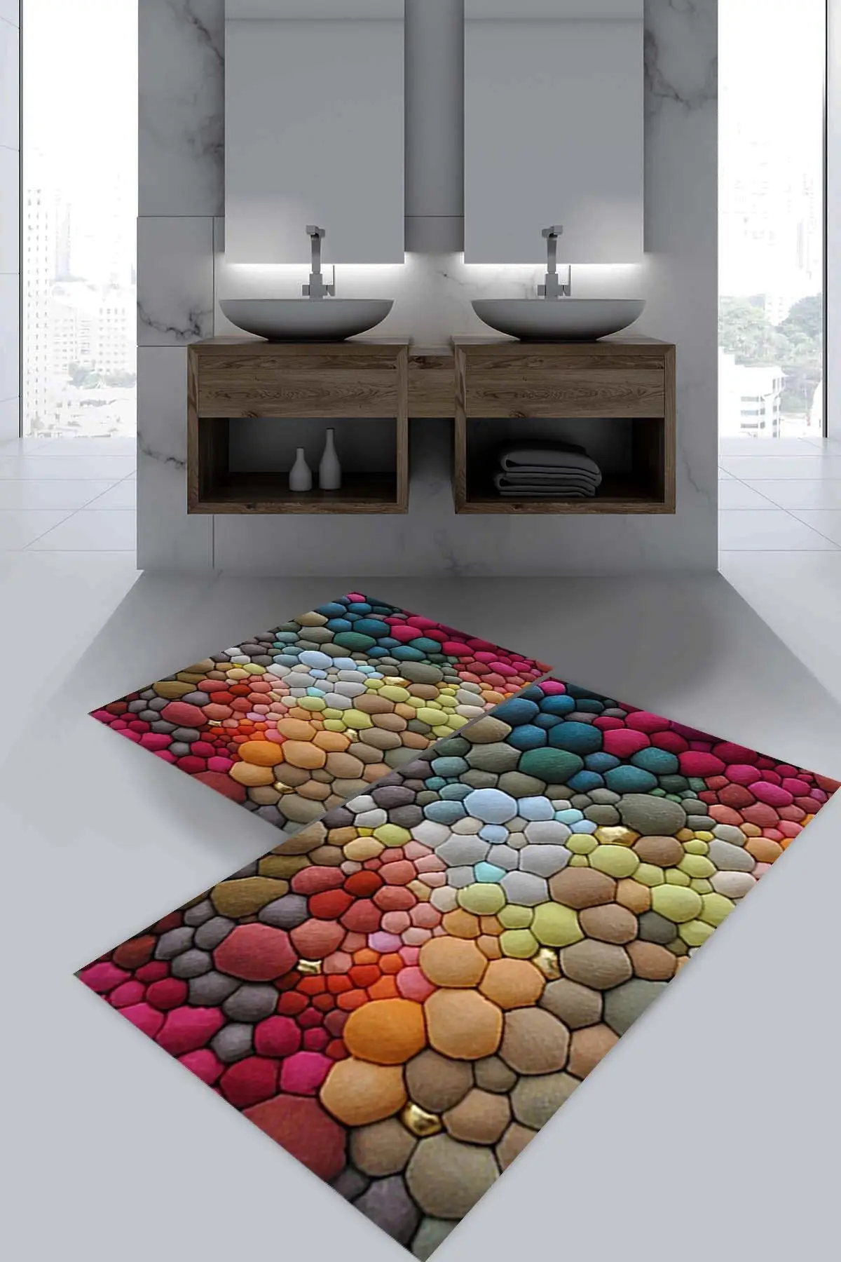 2 pieces of Colorful Bubble Bath Mat carpet non slip and doesn't pile Bath Textile Acessory Set Antibacterial and antistatic