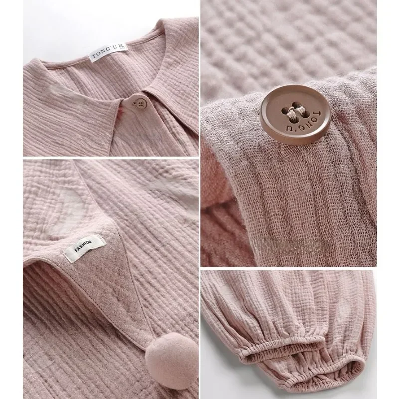 New Pajamas Women's Spring Autumn Woven Cotton Loungewear Long Sleeve Skin-friendly Sleepwear Set Loose Large Size Homewear