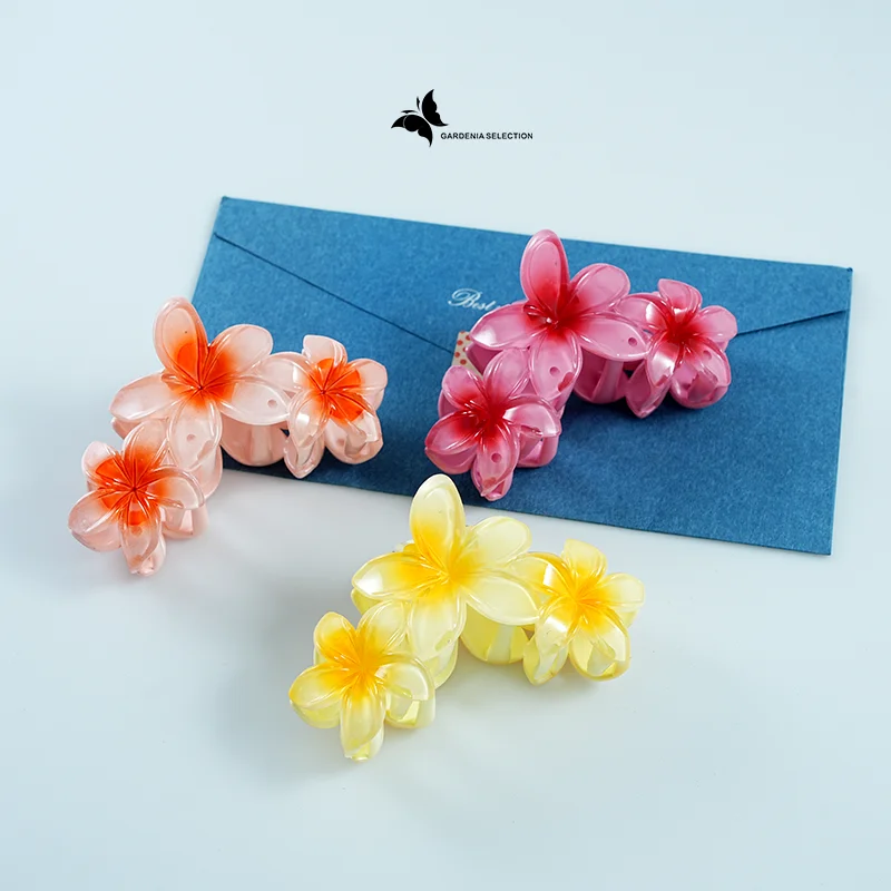 Sweet gradient flower acrylic hairpin ladies girls hairpin summer beach hawaiian headwear hair ornament crab clip