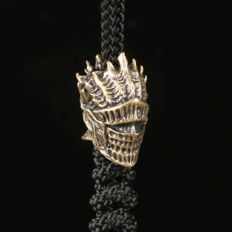 Brass Dark Soul Warrior Helmet EDC Knife Pendant Paracord Spacer Bead Slingshot Charm DIY Accessory Keychain Hanging Ornament