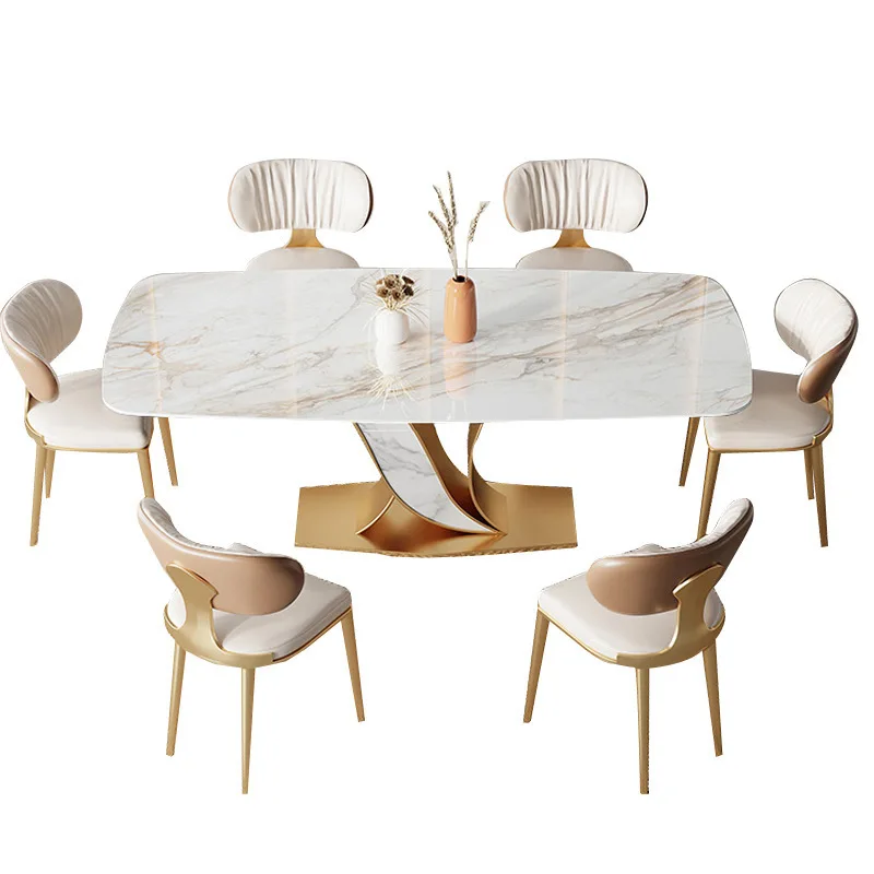 Bright rock slab dining table Modern simple small apartment Italian imported rock slab rectangular dining table Modern simple