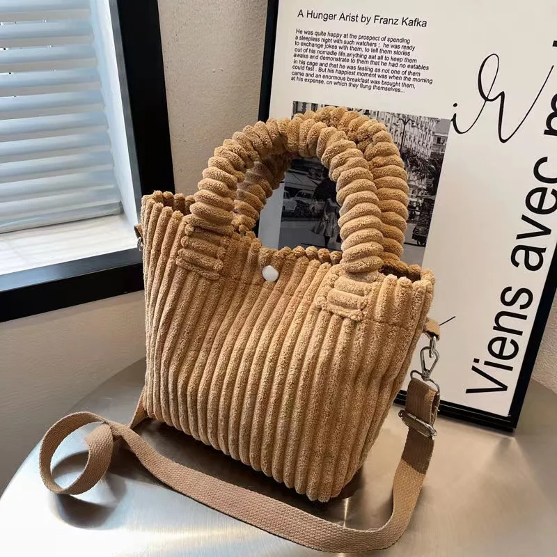 Sac fourre-tout en velours côtelé pour femme, sac à main en peluche, polyvalent, à la mode, compact, bandoulière, automne et hiver, Ins, nouveau, 2022, E27