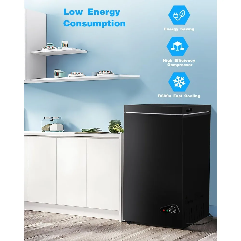 Black 7.0 cu. ft. box, 7 temperature controllable, with removable basket, ideal for home, kitchen, shop, RV, compact freezer