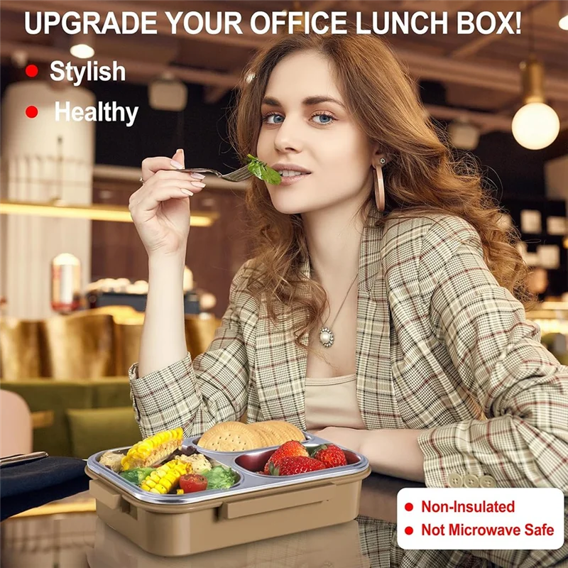 

HLZS-Stainless Steel Lunch Box 3 Compartment Metal Lunch Container Steel Bento Box - Ideal For School, Office & Outdoor