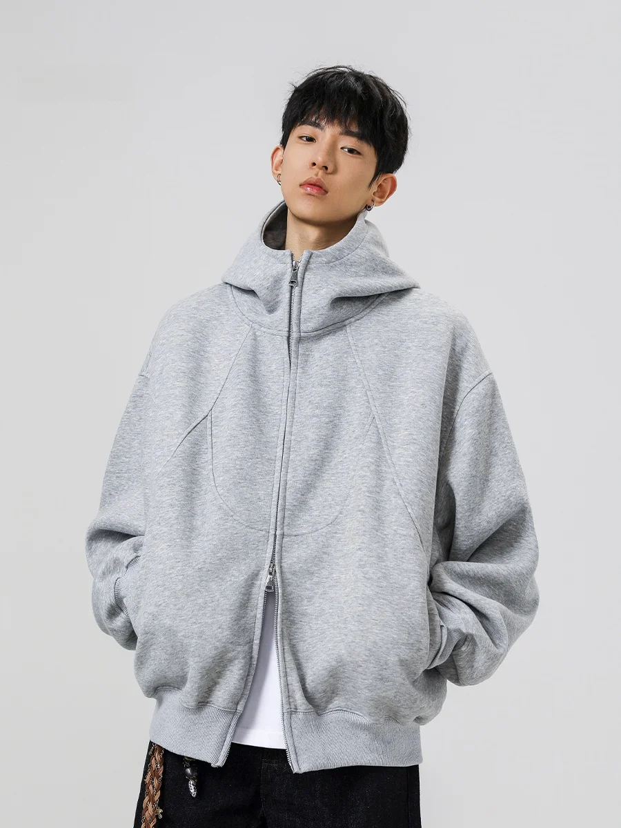 

Мужская толстовка на молнии свободного кроя в американском ретро-стиле, повседневная, с разрезами, кардиган-свитшот, верхняя одежда