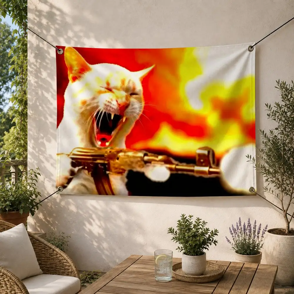 Meme Funny A-Angry Cat Flags Decorative Flag Banner for Outdoor Garden Yard Camping Party Home Wall Hanging Decor