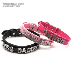 Gargantilla con letras de diamantes de imitación para hombres y mujeres, Collar personalizado, joyería, nombre personalizado, Cosplay, fiesta, Gargantilla, Sexy