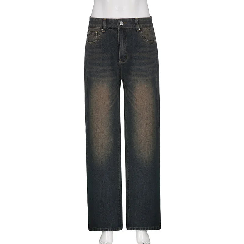 Retro Low Waisted Jeans for Women's Clothing with a Loose and Sexy Personality Showing Off Her Thinness Straight Leg Pants Wide