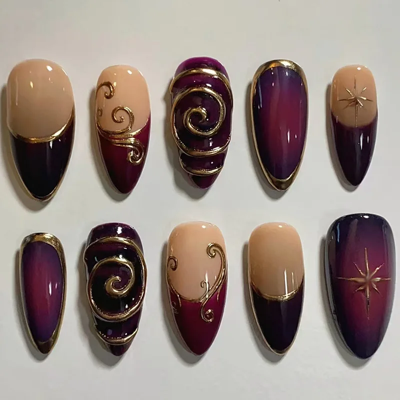 30 Stück 3D Traumrose Aufklebenägel Herz & Tier Wellenmuster Künstliche Nägel Kurze Mandel-Form Vollständige Abdeckung für Frauen & Mädchen Falsche Nagelkunst