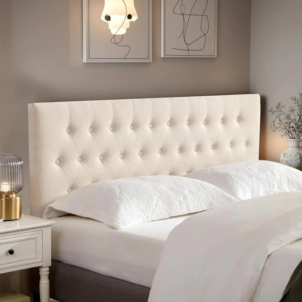 

Mid-Century Modern Upholstered Fabric Headboard,Diamond Tufted,Adjustable Height, Solid Wood Leg, Linen Fabric