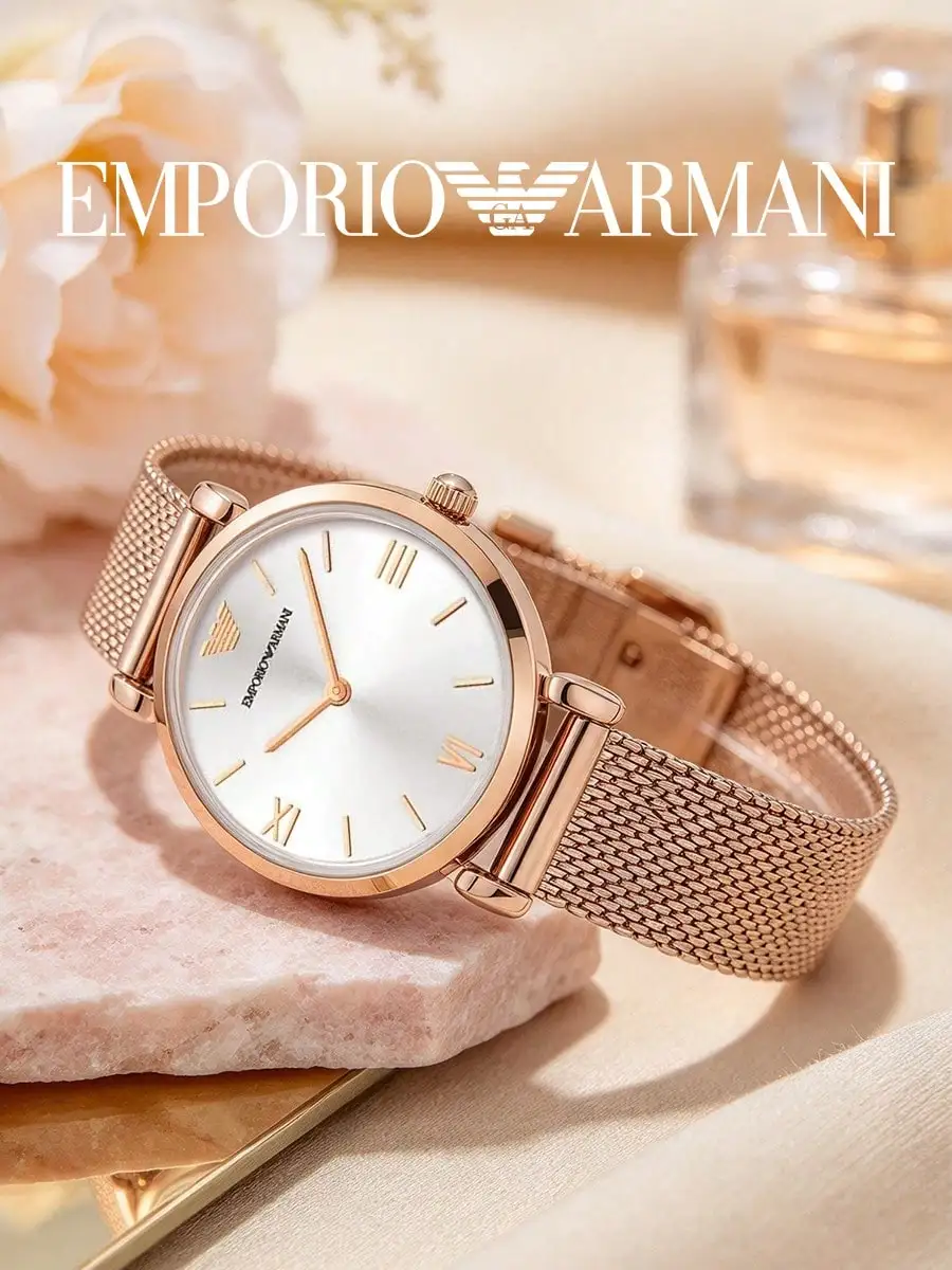 Emporio Armani AR1956 Gianni T-Bar Series Quartz Watch 32mm Rose Gold Silver Dial Mesh Bracelet 3ATM Ladies Wristwatch Gift