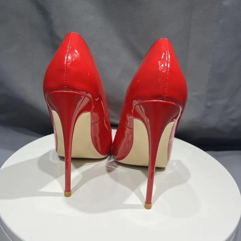 Heelgoo Glossy Red Women Fashion Essential Pointy Toe High Heel Shoes Red for Wedding Simple Plain Stiletto Pumps 12cm 10cm 8cm