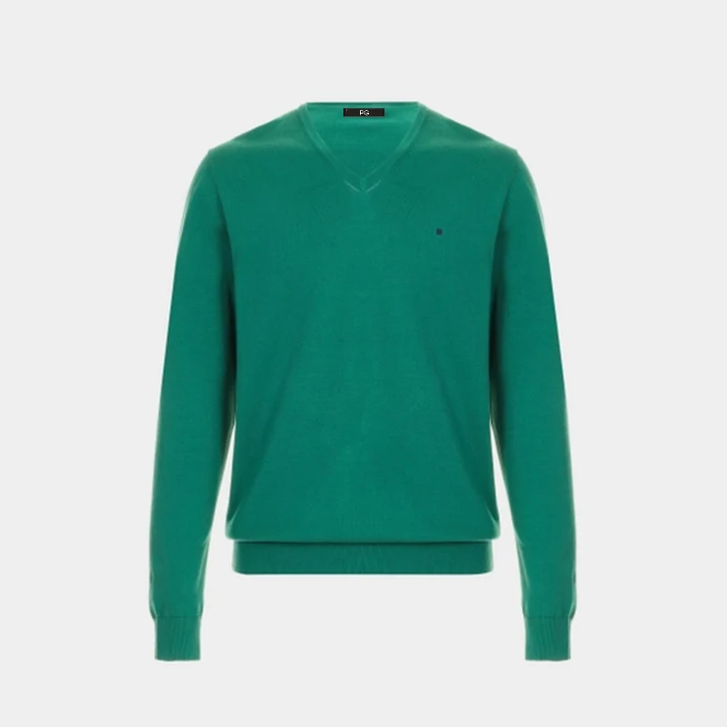 PG Letter Embroidered Solid Color V Neck Long Sleeve Knit Sweater Men Regular Fit Mature Elegant Premium Cotton Tops image 4