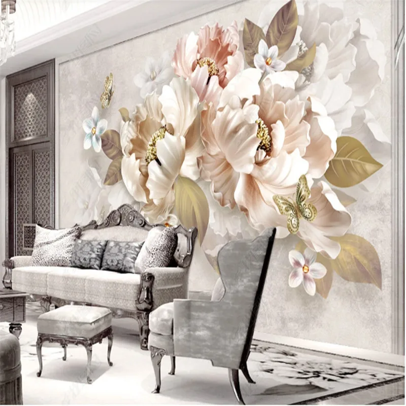 

Simple and Modern 3D Peony European Style Retro Wallpaper for Living TV Background Wall Paper Home Decor Mural Papel De Parede