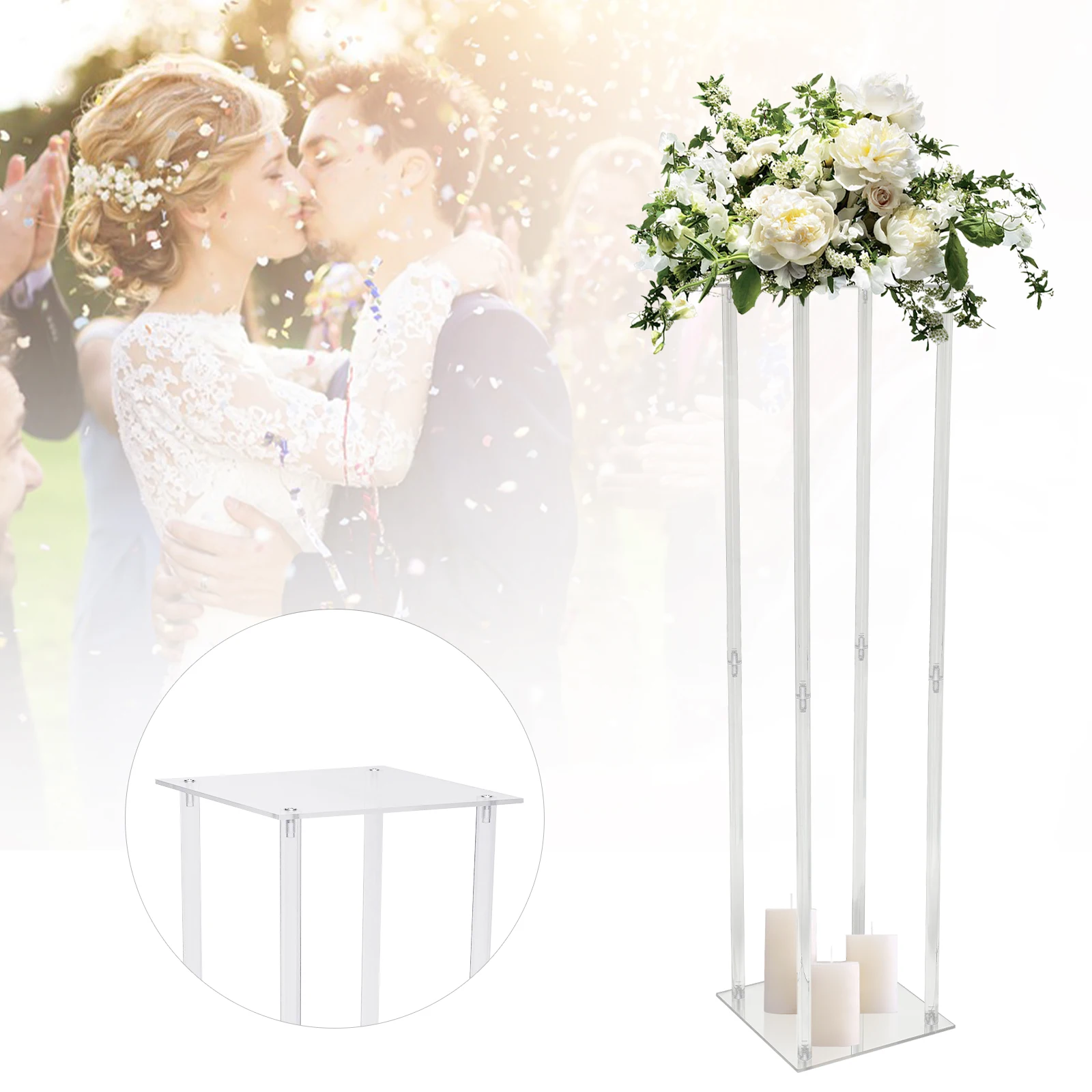 100cm Acrylic Flower Holder, Wedding Geometric Flower Vase Column Stand For Home Decor