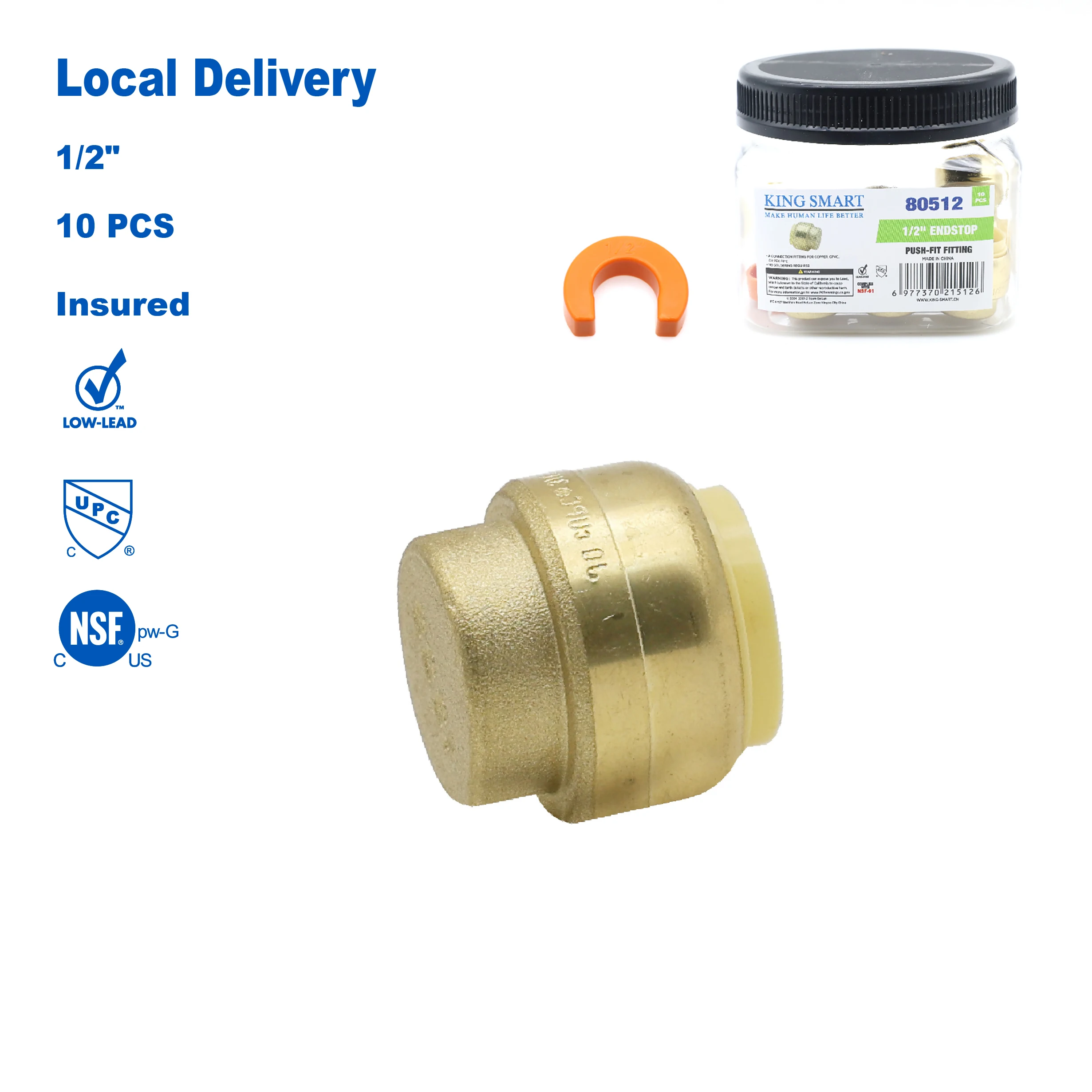 

KING SMART 1/2" Торцевая заглушка Push Fit; Подходит для труб PEX, CPVC, меди и PERT; 10 шт./корпус; 80512