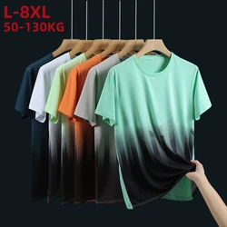 2024 New Gradient Color Summer Oversized T-Shirt Men Ice Silk Brethable Mesh Fabric Tee Tops Short Sleeve Loose Big 8xl Tshirt