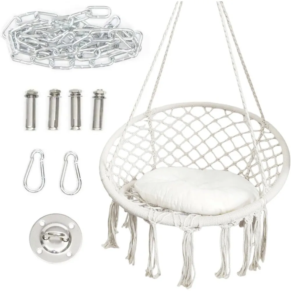 

Hammock Hanging Swinging Chair,Hanging Cotton Rope Swing Chairs with Cushion and Hardware Kits,Hanging Chairs for Indoor Balcony