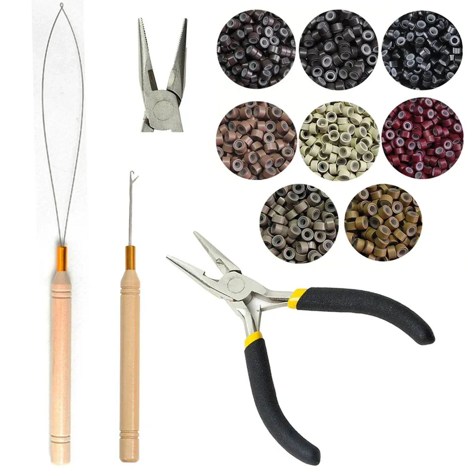 

1 SET Hair Extension Kit with Crochet Bead Nano Ring And Extension Pliers Styling Accessory Tool Kit for Easy Hair Transformatio
