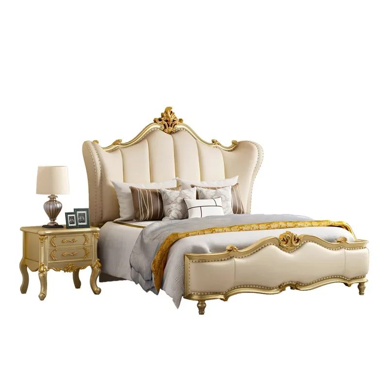 

Американская кровать из массива дерева в стиле лёгкой роскоши, двуспальная кровать из европейской кожи для главной спальни, 1,8 м, кровать в стиле принцессы, простая и элегантная.