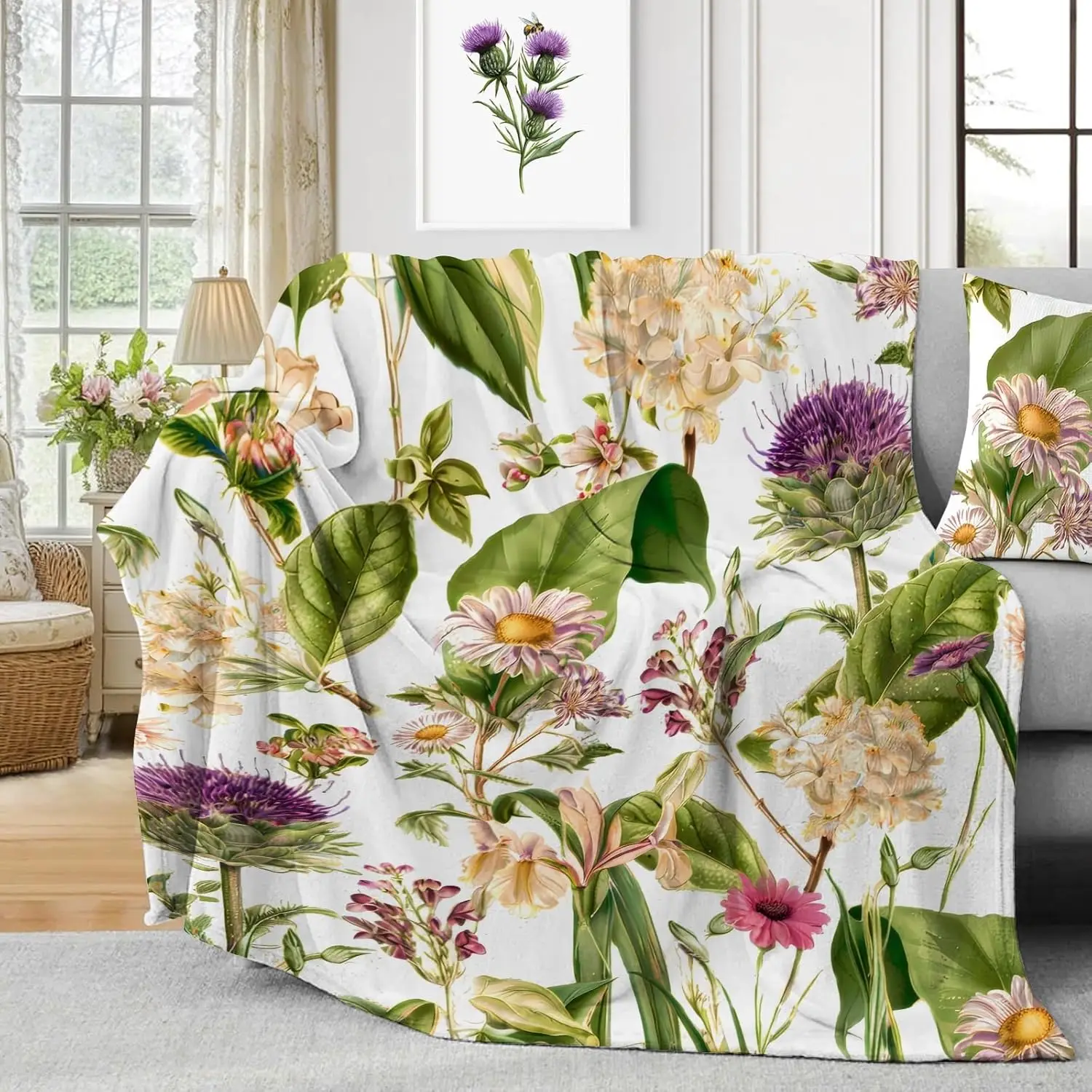 

Spring Floral Throw Blanket, Watercolor Flower Blanket Gifts For Mom Women Kids Girls, Soft Flannel Mom Blanket For Home Bed