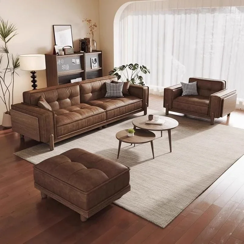 The first floor cowhide living room small apartment modern simple straight toast sofa