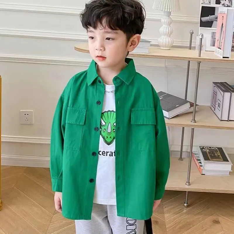 Kids Boys Shirts 2023 New Spring Clothing Childrens Baby Cotton Spring and Autumn Boys Shirts Top Loose Fit Long Sleeve