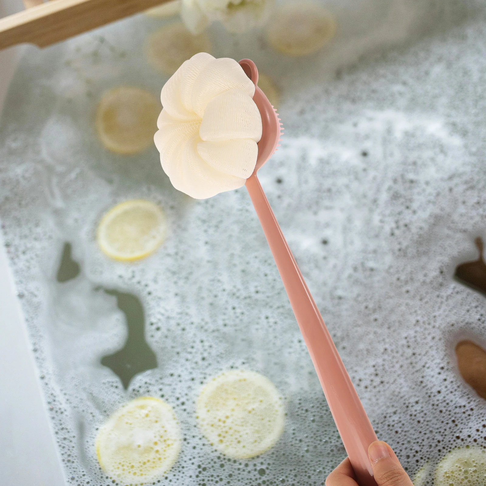 

Double-Sided Long Handle Shower Brush Soft Silicone Body Scrubber Bath Back Brush for Gentle Deep Cleaning Back Scrubber