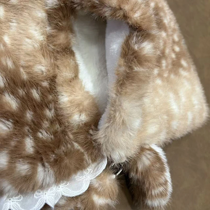 حقيبة كروس شتوية من القطيفة على شكل غزال للنساء، محفظة من الفرو الصناعي على الطراز الياباني الكوري اللطيف مع دانتيل، إكسسوار لوليتا JK #5