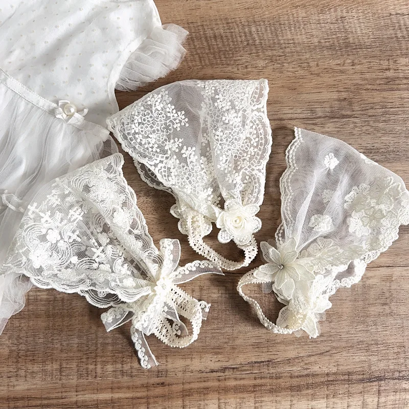 1 Piece Newborn Girl Fairy Headbands French Vintage Lace Jacquard Embroidered Floral Bow Tulle baby Photography Accessories
