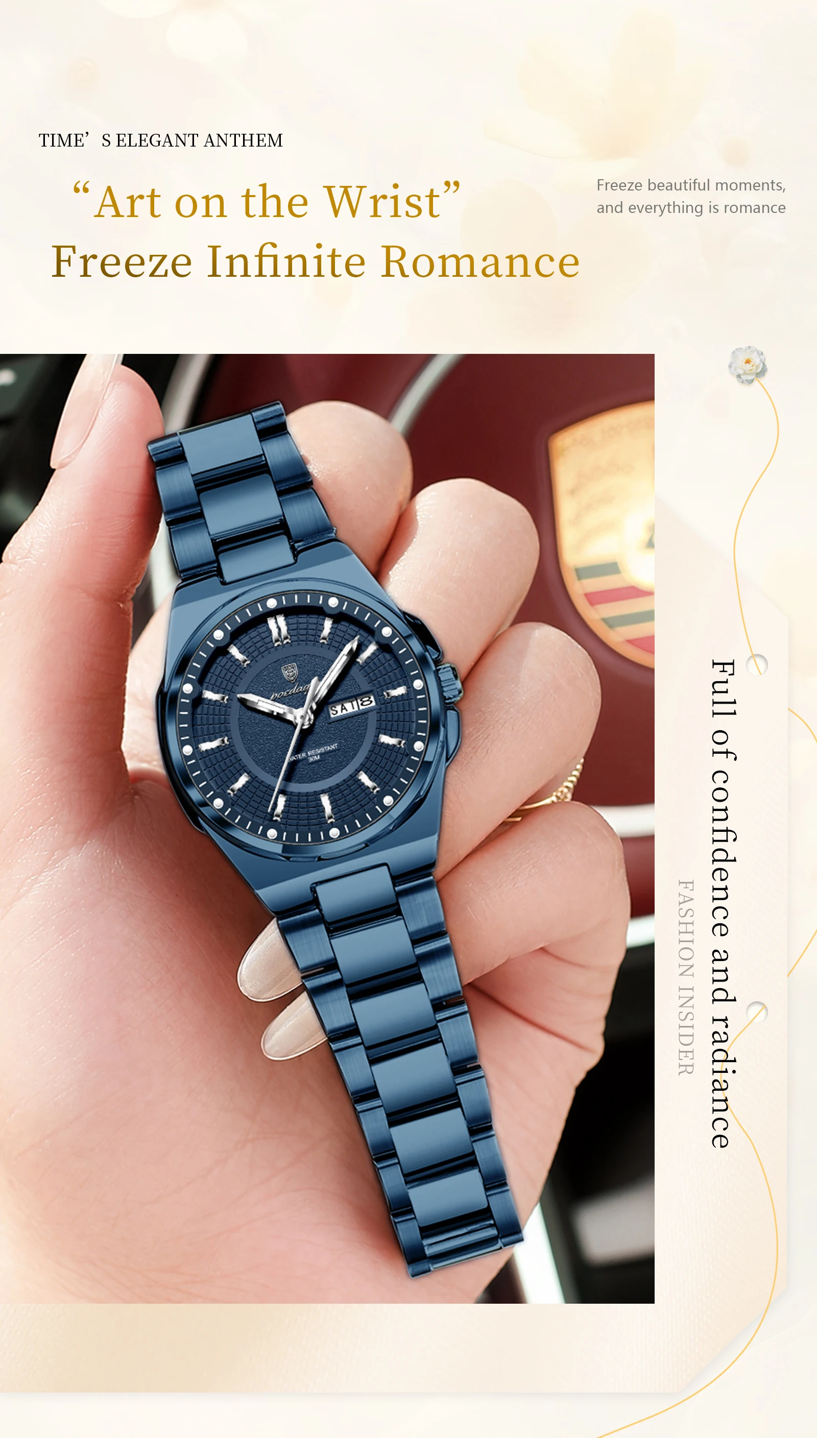 POEDAGAR Modemarke Damenuhr Leuchtend Wasserdicht Business Damen Armbanduhr mit Wochentag und Datum Elegante Quarz Damenuhren Reloj – Detail 12