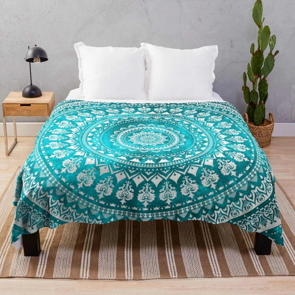 Mandala Turquoise Throw Blanket Comfort Recieving Blankets Cute Blanket