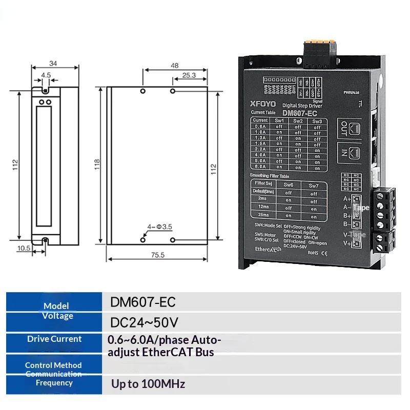 EtherCAT Stepper Motor Driver DC24-50V Bus Controller