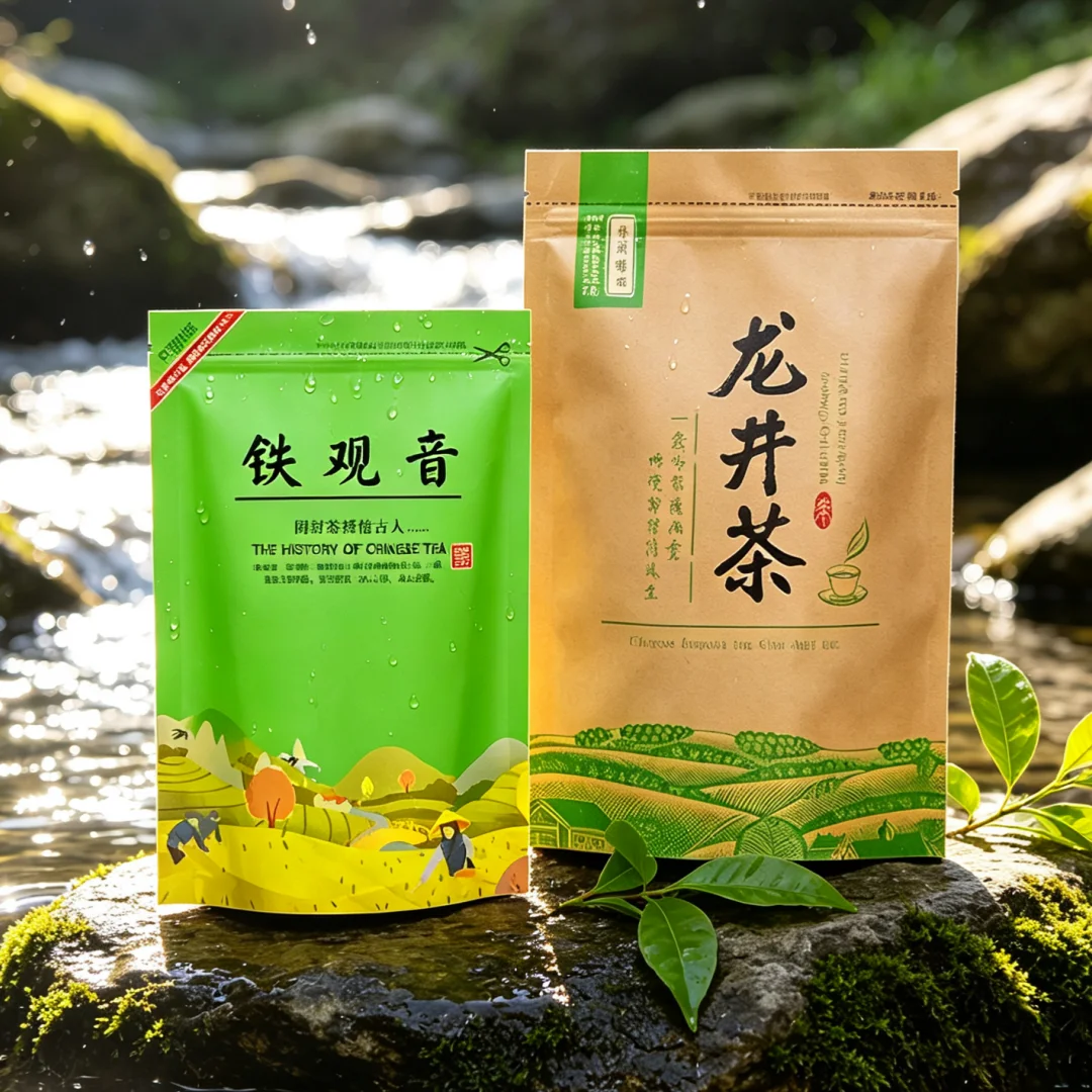 Chinese Longjing Tea Set Zipper Bags Dahongpao Biluochun Green Tea Recyclable Sealing Packing Bag No Packing Bags