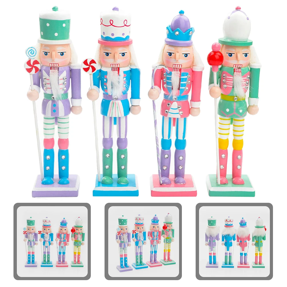 

4 Pcs Nutcracker Decoration Christmas Decorations Statue Soldier Wood