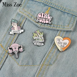 Girl Power Enamel Pins Custom Self Love Club Uterus Brooches Lapel Badges Feminism Fist Jewelry Gift for Women Friends