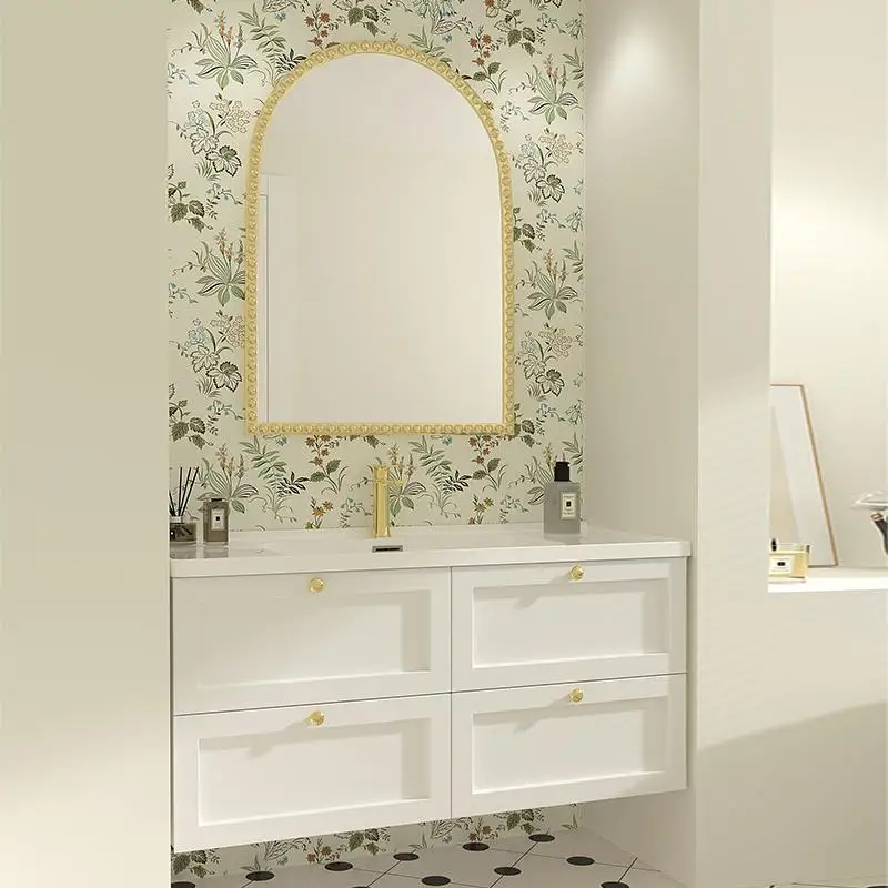 

Solid wood French cream style bathroom cabinet combination ceramic integrated basin resistant washbasin washbasin sink cabinet