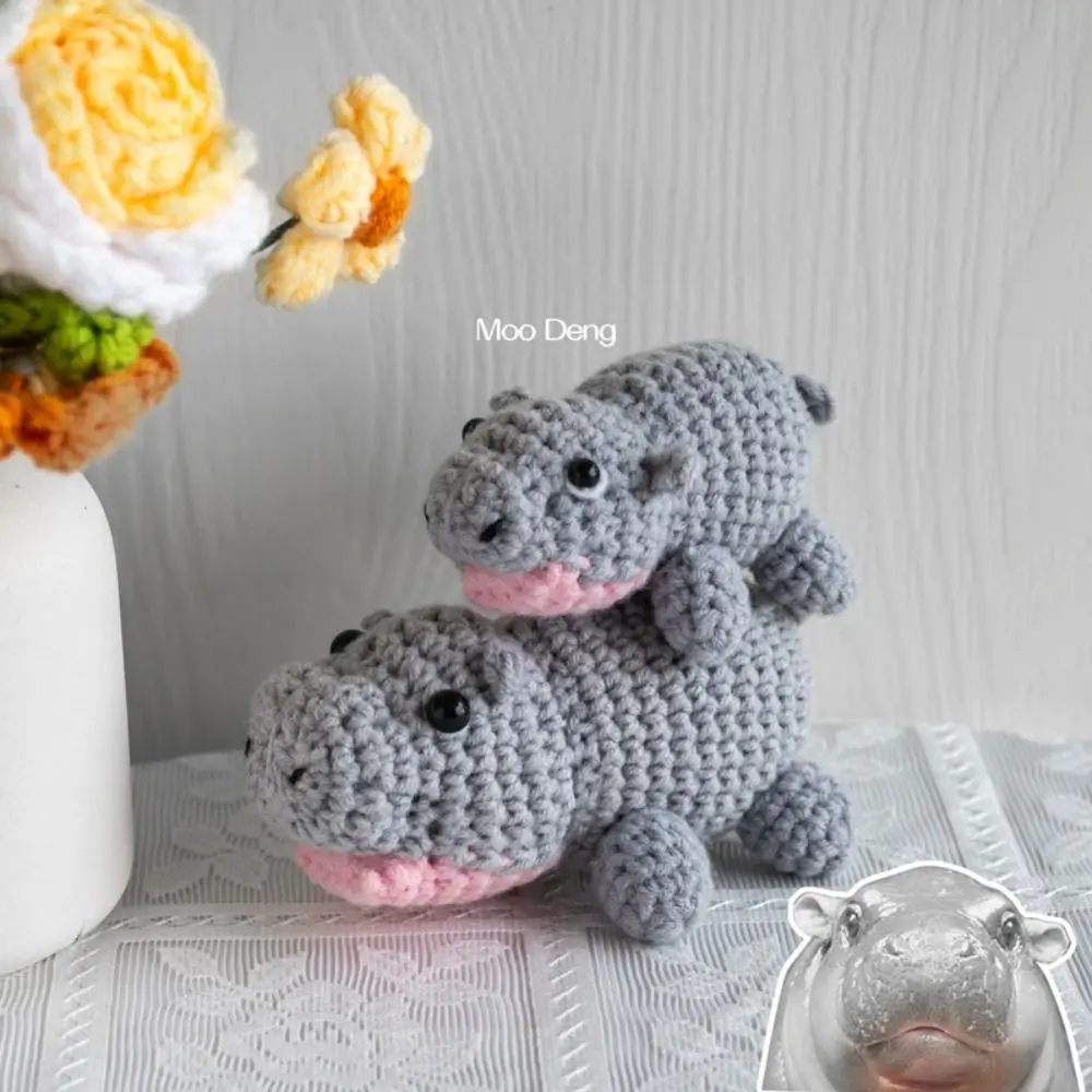 Cute DIY Angry Baby Hippo Doll Plush Hippo Doll Portable Moo Deng Plush Hippo Pendant Bouncing Crochet Hippo